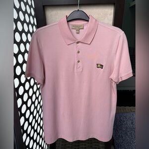 Burberry Polo Gold‎ Logo Rare 100% Tag Gold M Pink